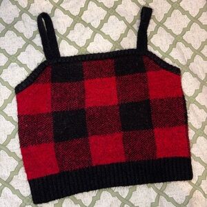 Red and Black Plaid Knit Cropped Tank Top